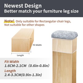 16 Pcs Rectangle Grey Felt Chair Leg Floor Protectors for Hardwood Floors, Rectangle Silicone Chair Leg Caps, Chair Leg Covers Cups for Chair Table, Felt Furniture Pads (Fit L :0.6-0.8", W: 0.9-1.3")