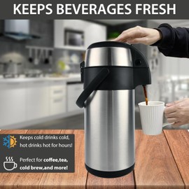 Airpot Coffee Dispenser with Pump, Insulated Stainless Steel Coffee Carafe - Thermal Beverage Dispenser - Thermos Urn for Hot/Cold Water, Party Chocolate Drinks (85oz - 2.5L)