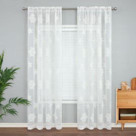 VOGOL Snowflakes Embroidered Sheer Curtains, White Soft Touch Decorative Sheer Voile Window Gauze for Cafe, 2 Panels Light Filtering Rod Pocket Drapes for Living Room, 52 x 96