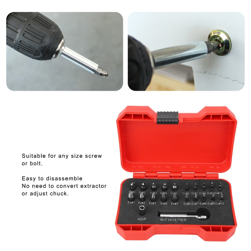 22PCs Screw Extractor Left Hand Thread Tool Set Durable Hardware