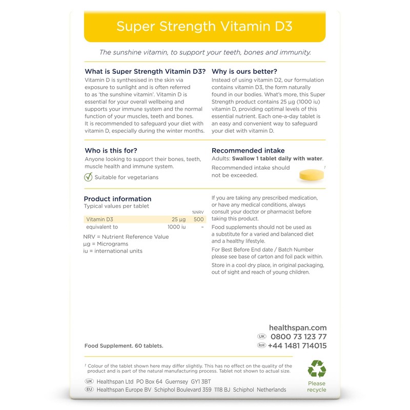Healthspan Super Strength Vitamin D3 | Immune Health | Bone,