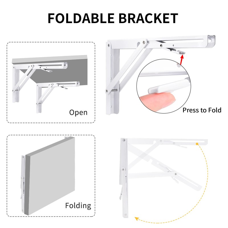YUMORE Folding Shelf Brackets, 16 Inch Heavy Duty Collapsible Shelf