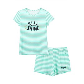 Cozchique Summer Pajamas For Girls – Green Stripe & Glittering PJS Pal Cute Jammies Set Big Kids Size 10