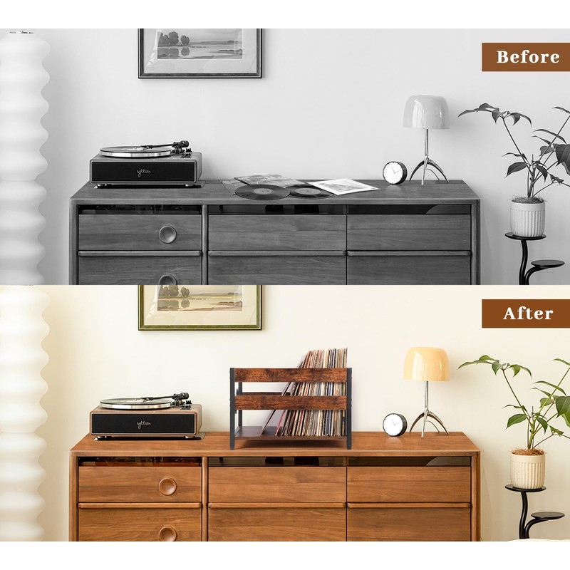 Y&M Vinyl Record Storage Crate, Wooden Storage Box, Classic Cube