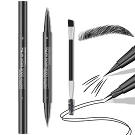 2-in-1 Dual-Ended Augenbrauenstift, Microblading Augenbrauenstift mit 2 Gabelspitze Applikator & Präziser Pinselspitze, 3D Magischer Augenbrauenstift Wischfest Erzeugt Natürliche Augenbrauen
