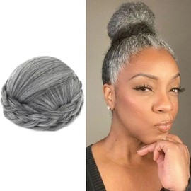 Funyn Small SizeSynthetic Hair Chignon Bun Donut Braided Hairpieces Scrunchie Clip in Hair Bun Extensions Straight Updo for Wedding Party Costume Women Beauty 7Colors avilable (Grey)