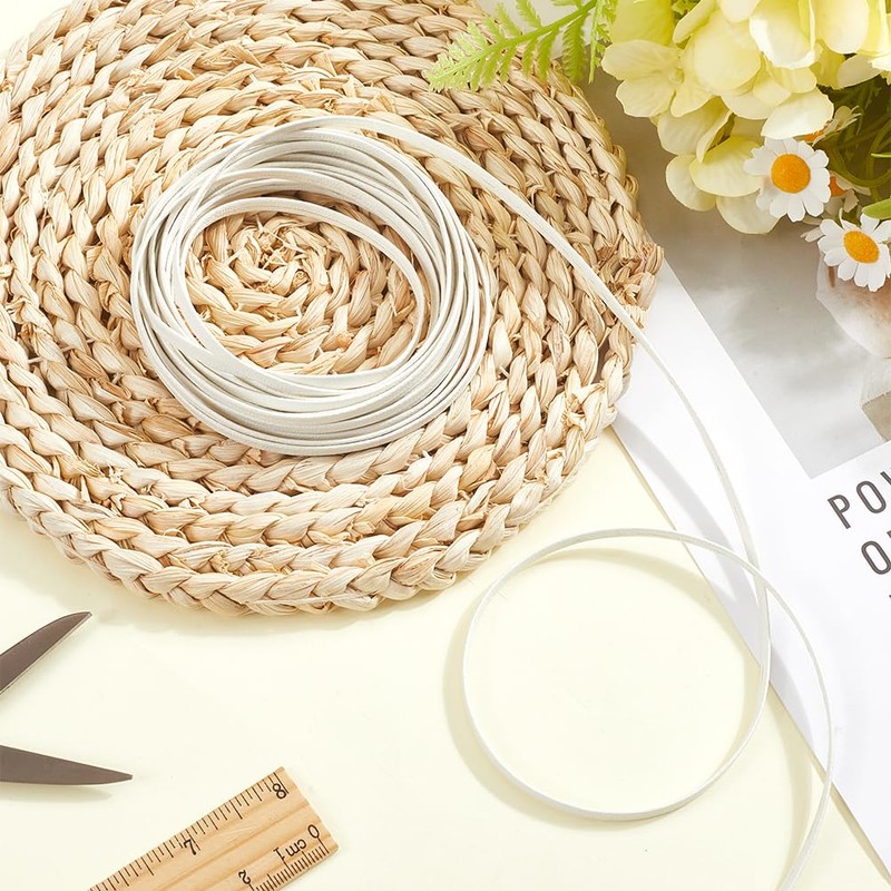 GORGECRAFT 5.5 Yards 5mm White Foldover Leather String 1mm Thick