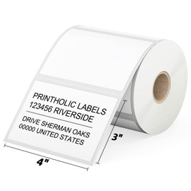 Printholic 1 Roll 4" x 3" Direct Thermal Labels for Barcodes Postage Address Shipping Labels Compatible with Rollo & Zebra Desktop Printers Adhesive - 500 Labels/Roll