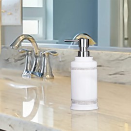 17 OZ Hand Liquid&Lotion Soap Dispenser Pump Bottle Ceramic White for Kitchen Bathroom Countertop Laundry Room Holds Dish Soap Shampoo Laundry Liquid Shower Gel (Inlaid Rhinestone) (White1)