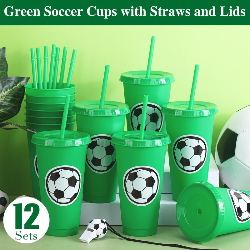 Domensi 12 Pcs Sport Soccer Plastic Cups with Lid and