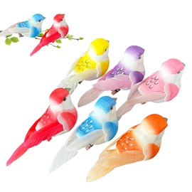 FOSDICK Pack of 6 Decorative Birds with Clip, Artificial Birds Decoration, Colourful Decorative Bird, Bird Decorative Figures, Mini Bird Decoration Figure for Garden, Spring, Decoration, Party