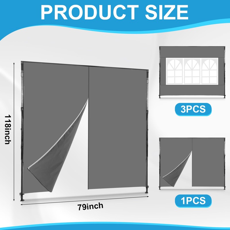 4 Pcs Pop up Canopy Sidewalls for 10x10 Frame, Grey