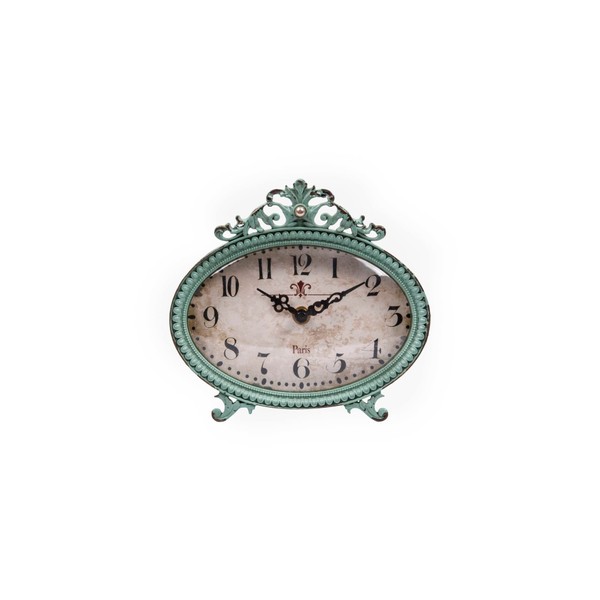 Creative Co-op Distressed Pewter Mantel Clock, Aqua
