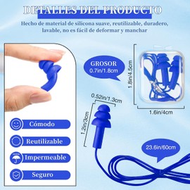 Tapones Oidos para Natación,Tapón Auditivo con Cable, Reutilizables 8 Pares tapones de oídos para dormir, reducir el ruido, flexibles y cómodos, impermeables para nadar, descanso y viajes