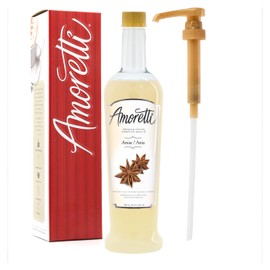 Amoretti - Premium Anise Syrup, 94 Servings Per Bottle (750 ml), with Pump for Flavoring Coffees, Cocktails, and other Beverages, Gluten Free, GMO/GEO Free, Preservative Free