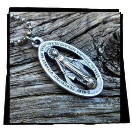 Large Miraculous Medal, Miraculous Necklace, 30" Stainless Steel Ball Chain, Our Lady of Grace, Italian Medal, Large Silhouette Miraculous Medal 1 1/2 inch