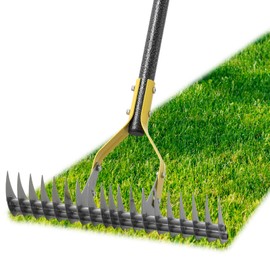 Thatch Rake, 19-Tine Lawn Leveling Dethatcher Rake with Long Adjustable Steel Metal Handle, 70" Gardening Tools for Loosen The Soil,Laying Sod, Removing Thatch and Cleaning Leaves