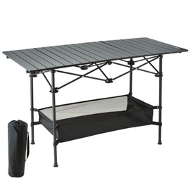 VEVOR Folding Camping Table, 24x16 inch Lightweight Fold Up Tables, Aluminum & Steel Outdoor Portable Side Desks with Large Storage and Carry Bag, Ultra Compact Work Desk for Beach Picnic Travel