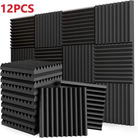 12pcs-96pcs Black Soundproof Wall Pad , 12"X12"X1" Acoustic Foam Panel Wedge Studio Soundproofing Wall Tiles:_12pcs