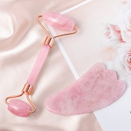 Rose Quartz Heart Gua Sha Facial Face Lifting Lymph Circulation Meridian Massage Roller Beauty Jade Massager 2 Piece Set 2 Colors M1 Green