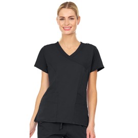 MediChic Women Scrubs Mock Neck Four Pocket Scrub Top with 4-Way Stretch, Available in Over 20 Colors Black