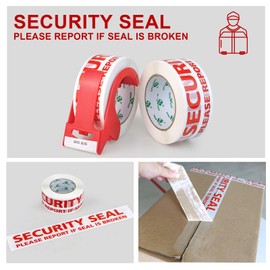 BOMEI PACK Security Seal Tape, Please Report if Seal is Broken Printing Packing Tape with Dispenser, 2.4mil 2inch x 110yds, 2Rolls Heavy Duty Fragile Tape Refills for Shipping, Moving and Sealing