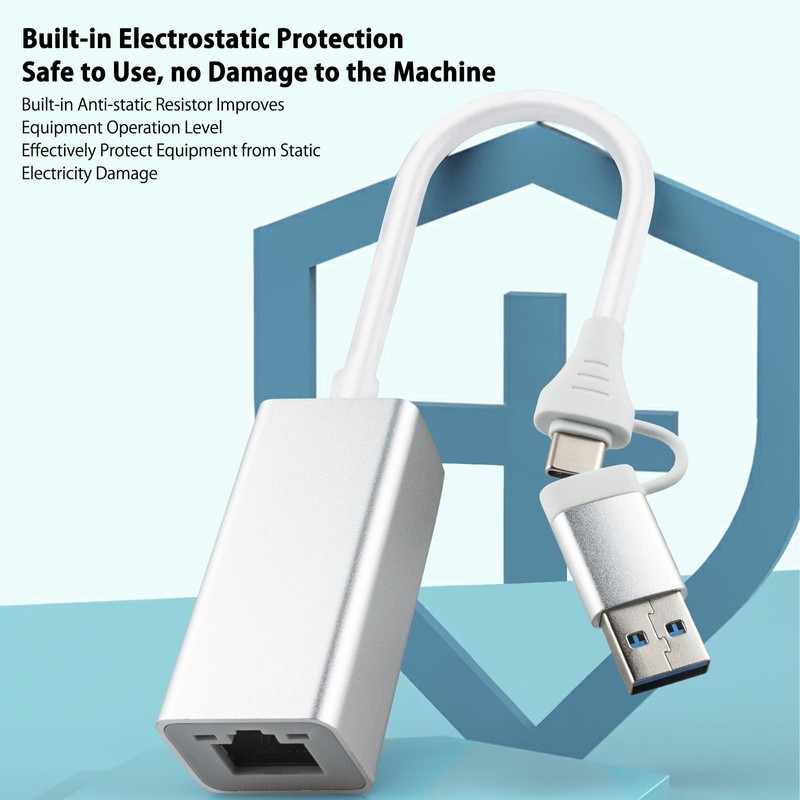 Leehitech 1000 Mbit/s USB C Ethernet Adapter, Type C/USB3.0 Two