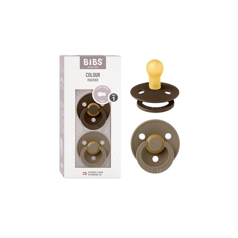 BIBS Pacifier Colour 2 PACK Latex Size 1 Mocha/Dark Oak