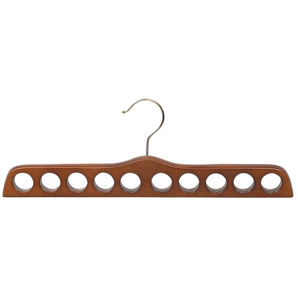 Walnut Finish Wood Scarf Hanger with 10 Holes and Brass Hardware in 17 1/2" Length X 3/4" Thick, 1 Hanger