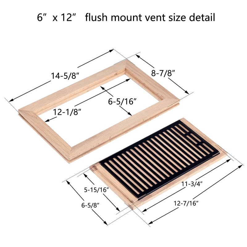 Homewell Hickory Wood Floor Register, Flush Mount Floor Vent Cover,