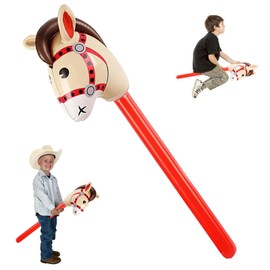 QUALDESN Inflatable Horse, Hobby Horse, Red PVC Pony Toy Stick for Kids, Party Decorations and Outdoor Play, Lightweight and Safe Bouncy Horse Riding Pretend Play