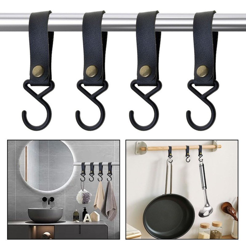 Pack of 8 S Hooks with Leather Loop, Hooks for