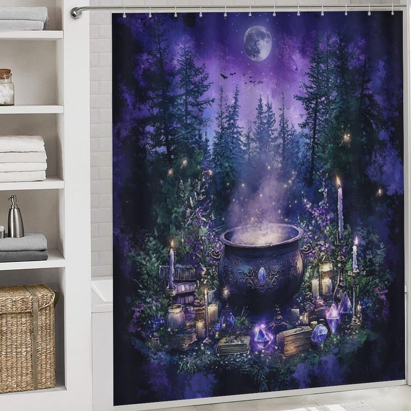 DIPQIMI 4Pcs Mysterious Witch Cauldron Shower Curtain Sets with Rugs,