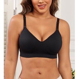 Supportive Nursing Bra for Maternity Breastfeeding Seamless Bralette with Built in Padded for Pregnancy Women,XLarge,FineRibbing-D