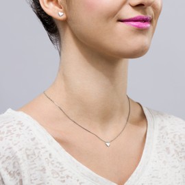 LillyMarie Ladies Silver 925 Sterling Silver Heart Pendant Adjustable Length Satin Pouch Gift for Women, Satin, Crystal