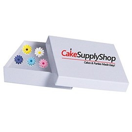 CakeSupplyShop Small Yellow Blue Pink White Daisies Flower Assortment Sugar Decorations for Cakes and Cupcakes Food Decorations 16count