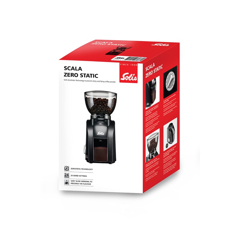 Solis Scala Zero Static Coffee & Espresso Grinder, Black/Black