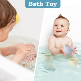 ZHUOYOU Stacking Cups Baby Toy for 1 Year, 8 Pieces Children's Stacking Tower Bath Toy Sand Toy Cup, Stacking Game Educational Toy Gift for 6+ Months Boys and Girls