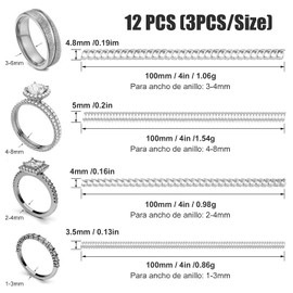 12 Piezas Ajustador de Anillos Ajustadores de Anillos Paquete de Ajustador de Tamaño de Anillo Ajustador de Anillo Invisible de Resorte Transparente 4 Tamaños Ajustables a Casi Cualquier Anillo