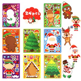 24 Sheets Christmas Stickers Party Favors Craft DIY Santa Snowman Face Stickers Make Your Own Christmas Party Game Stickers Goodie Bag Filler Christmas Stocking Stuffer Gifts