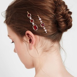 4 piezas clásico Rubí Rojo Perla Oro Bobby Pin Decorativo Tobogán Clips Accesorios Mujeres