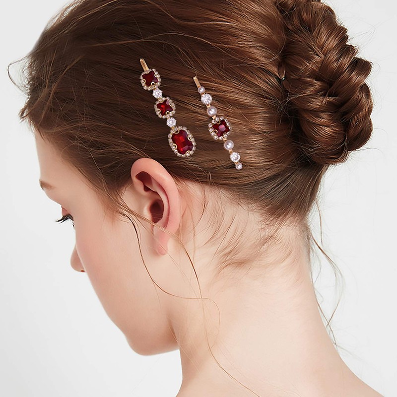 4 piezas clásico Rubí Rojo Perla Oro Bobby Pin Decorativo