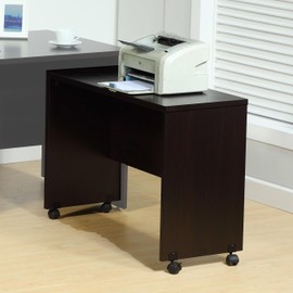 ROCKRAIN Printer Mobile Stand: Modern Particle Board Desk with Lockable Wheels - Home Office Computer Table for Work & Study - Espresso Color Rectangular Design