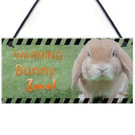 RED OCEAN Funny Bunny Zone Rabbit Lover Gift Ideas Door Hutch Funny Pet Sign Rabbit Accessories