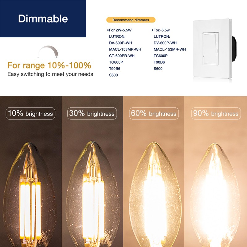 FLSNT 100W Equivalent LED Candelabra Bulbs, 800LM Dimmable LED Chandelier