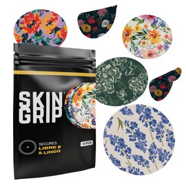Skin Grip Adhesive Patches for Libre 2 CGM – Floral Pack, Waterproof & Sweatproof for 10-14 Days, Pre-Cut Adhesive Medical Tape, Continuous Glucose Monitor
