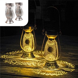 Gadgy Solar Oriental Lantern, Pack of 2, Solar Lantern for Outdoor Use, Waterproof, Hanging or Table, LED Lamp for Outdoors, IP65 Waterproof, Metal