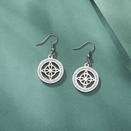 KKJOY Witches Knot Pendant Pierced Earrings Stainless Steel Magic Knot Pagan Wiccan Symbol Pendant 4-Pointed Celtic Knot Witchcraft Drop Dangle Earrings for Women