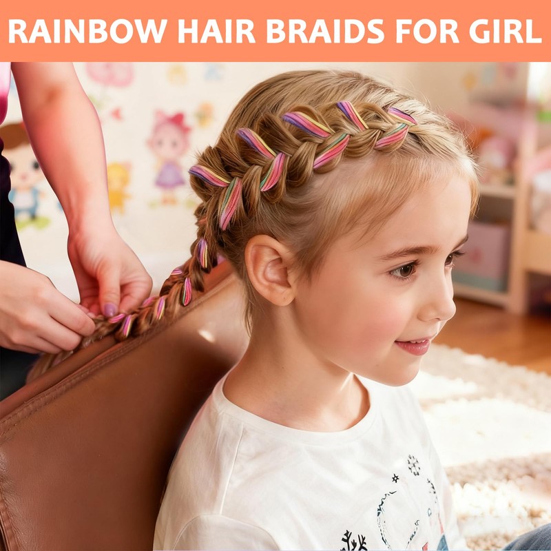 80PCS Hair Braiding Thread, Rainbow Gradient Hair Wraps String for