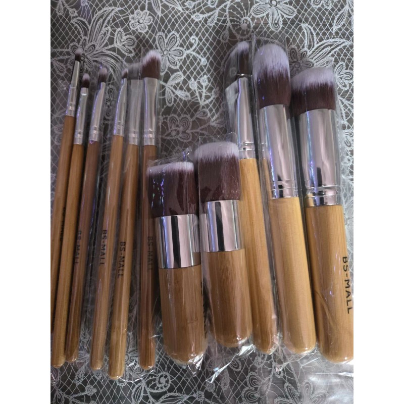 BS-MALL 11-Piece Bamboo Makeup Brush Set with Organizer Bag &